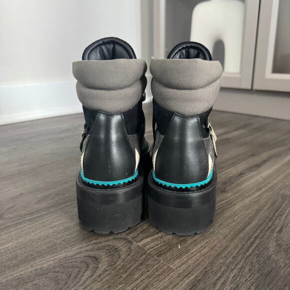 Bally Manilo Hiking Boots NEW Black Grey Turquoise Trim Suede Lug Sole Size 38 - Picture 5 of 7